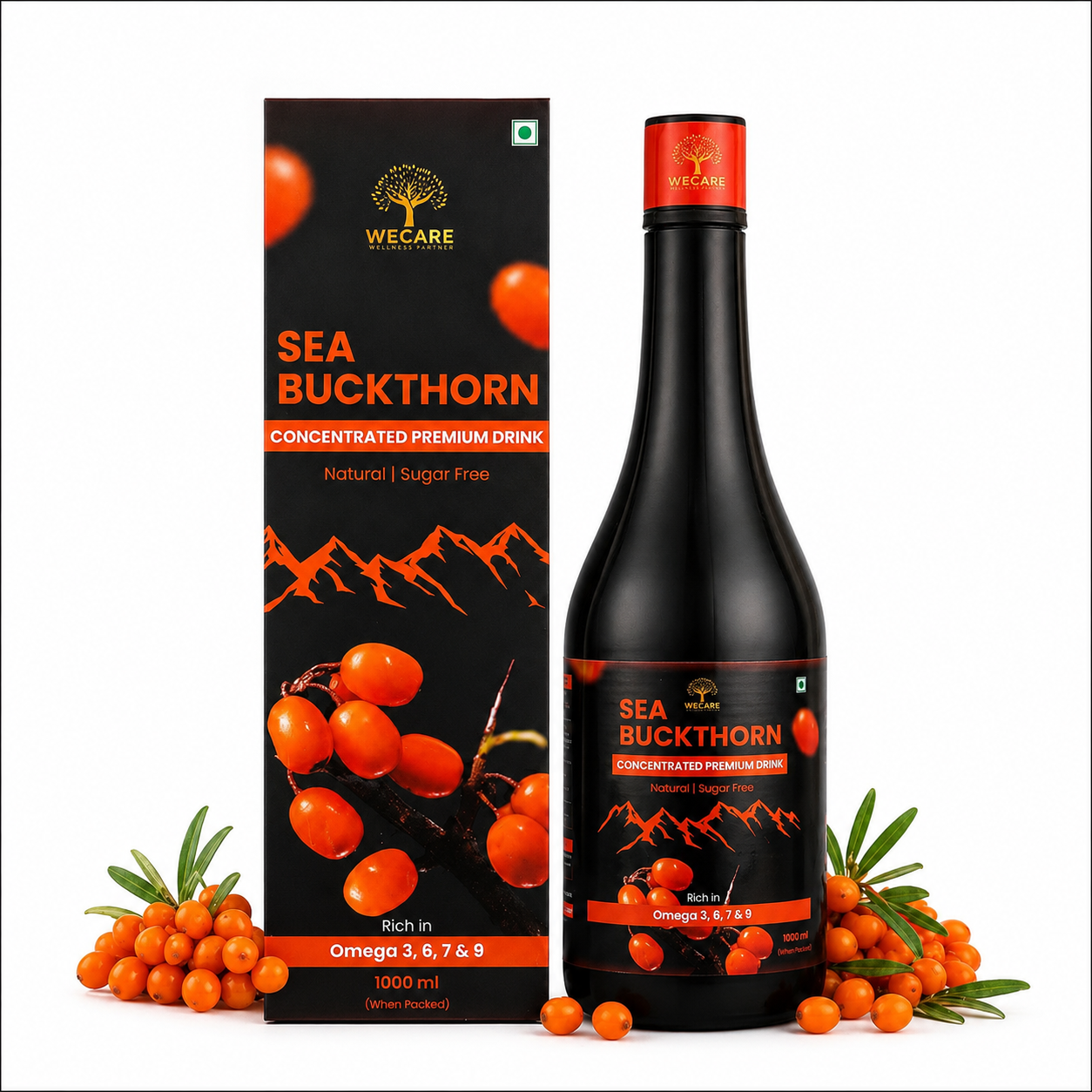 Sea Buckthorn Concentrated Premium Drink 1000ml | Rich in Omega 3 6 7 9 | Sugar Free Natural Health Drink | Immunity Booster | Skin & Hair Support
