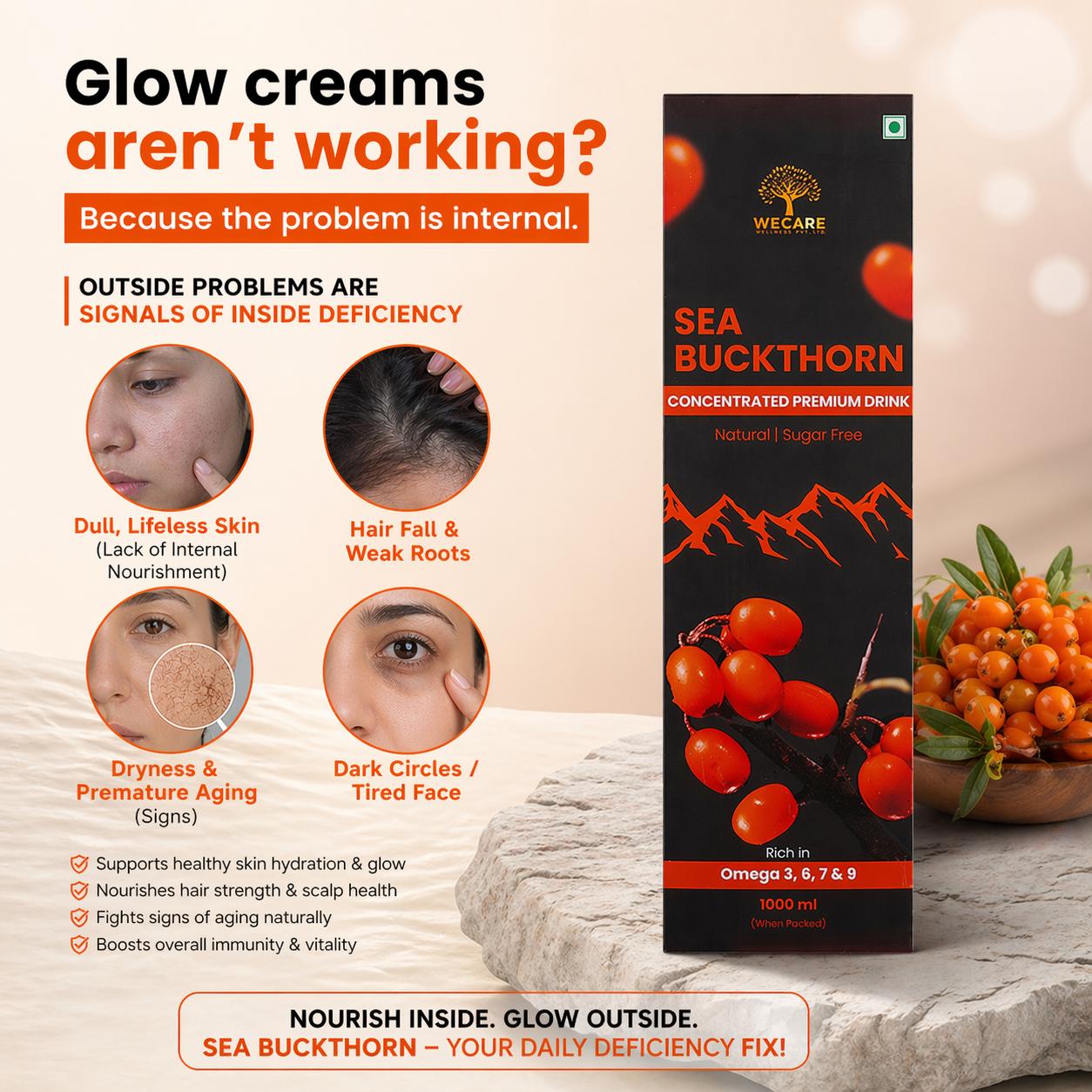 Sea Buckthorn Concentrated Premium Drink 1000ml | Rich in Omega 3 6 7 9 | Sugar Free Natural Health Drink | Immunity Booster | Skin & Hair Support