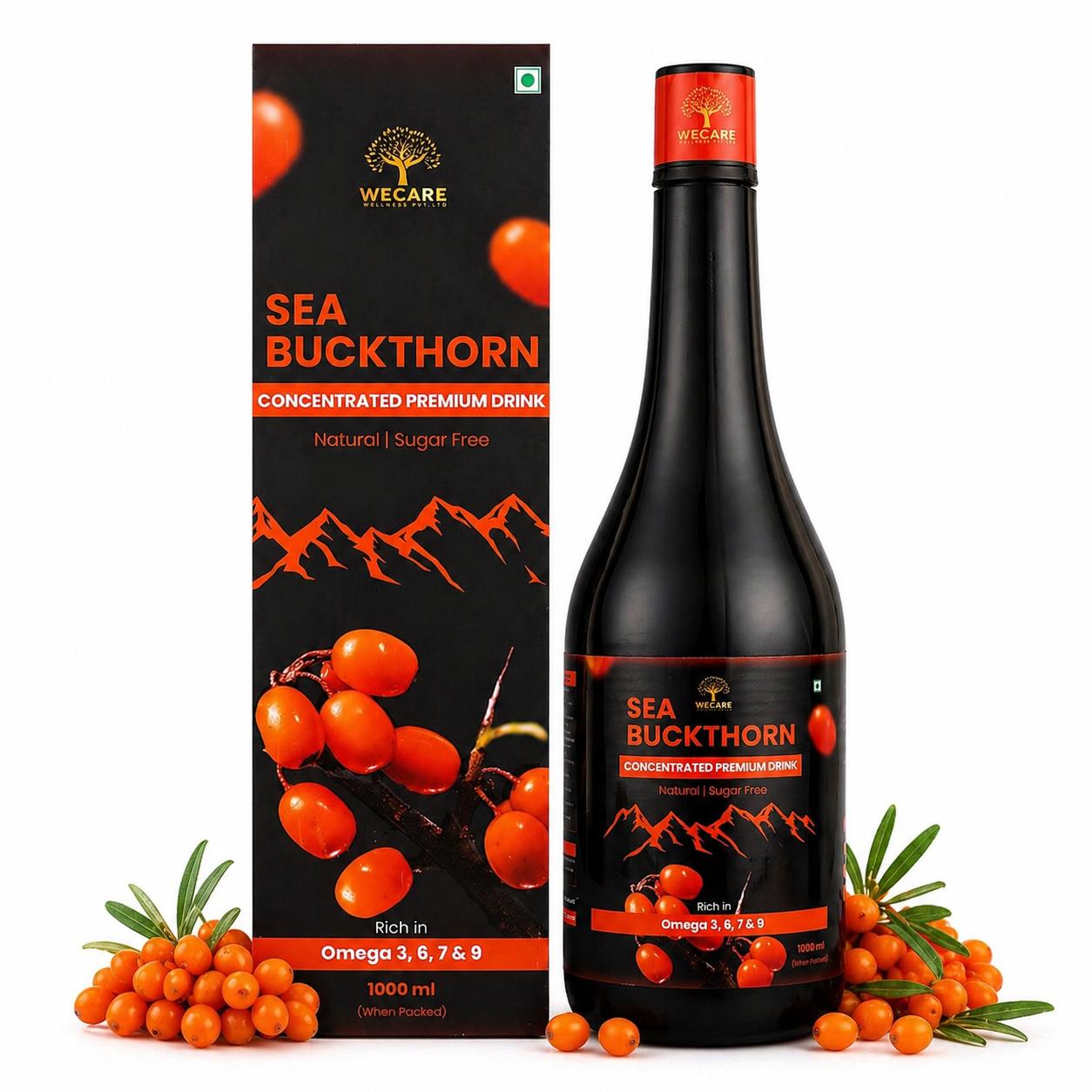Sea Buckthorn Concentrated Premium Drink 1000ml | Rich in Omega 3 6 7 9 | Sugar Free Natural Health Drink | Immunity Booster | Skin & Hair Support